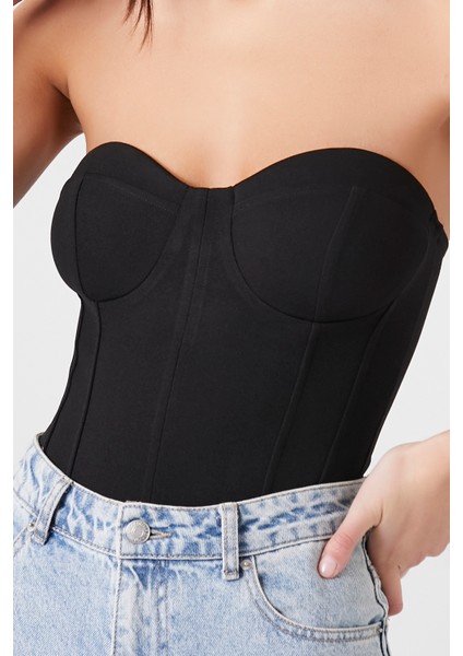 F21 Kalp Yaka Straplez Body