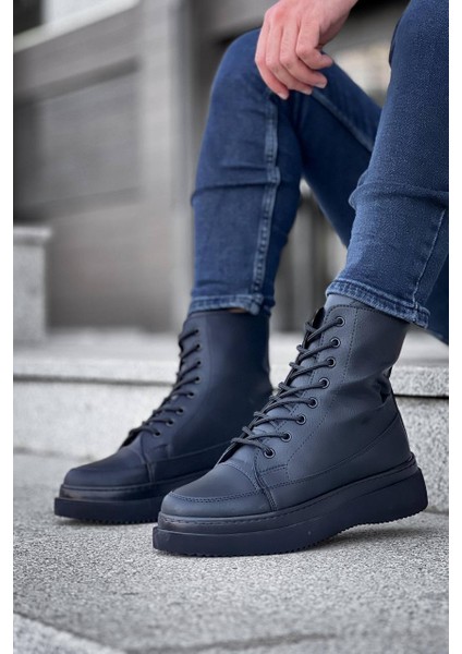 KB-0991 Kuback Siyah Cilt Siyah Yüksek Taban Bağcıklı Postal Bot modelleri