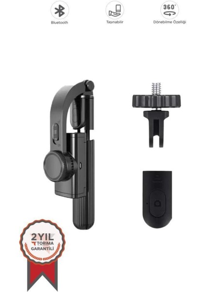 Q08 Siyah Gimbal 360 Derece Uzaktan Kumandalı Taşınabilir Selfie Çubuğu Tripod