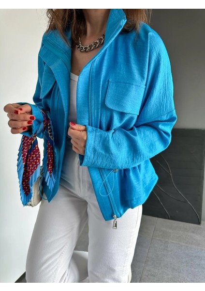 Qimene Kadın Iri Cepli Beli Büzgülü Bol Yakalı Düz Oversize Mont fırsatları