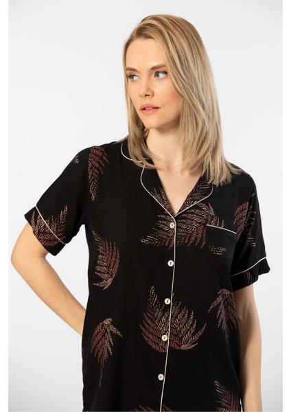 Kadın Desenli Dokuma Şort Pijama Takım 3605/SIYAH fırsatları