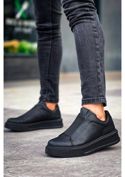 KB-007 Kuback Siyah Siyah Yüksek Taban Tek Bant Bağcıksız Günlük Erkek Ayakkabı fırsatları