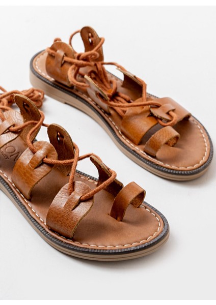 205-01 Taba Bilekten Bağlamalı Ortopedik Deri Kadın Sandalet fiyatları