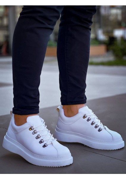 Kb-X4 Kuback Beyaz Cilt Yüksek Taban Bağcıklı Günlük Erkek Ayakkabı