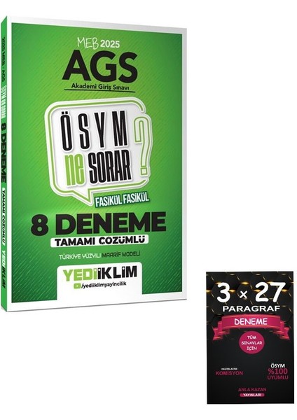 Yediiklim Yayınları 2025 Meb Ags Ösym Ne Sorar Tamamı Çözümlü 8 Fasikül Deneme Sınavı