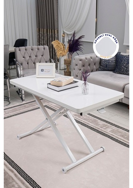 Home Üst Tabla Mdf Beyaz Oval Köşe Alt Ayak Beyaz