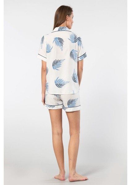 Kadın Desenli Dokuma Şort Pijama Takım 3605/EKRU indirimleri