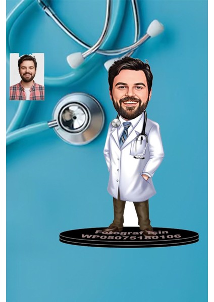 Kişiye Özel Doktor Karikatürlü 3D Ahşap Biblo,sevgiliye Hediye,doğum Günü Hediyesi,