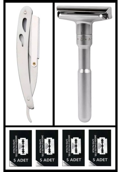 Shave Q7 Full Metal Manuel Tıraş Makinesi + U3 Full Metal Ustura + 20'li Platinum Yaprak Jilet
