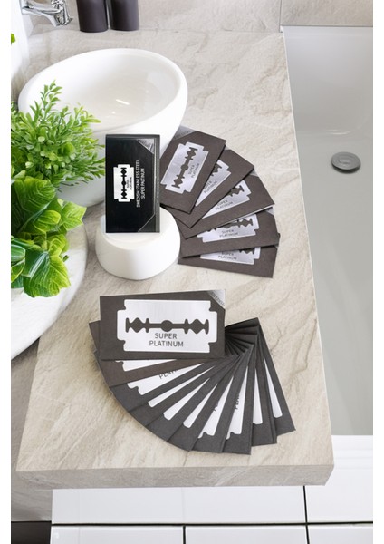 Shave Q7 Full Metal Manuel Tıraş Makinesi + U3 Full Metal Ustura + 20'li Platinum Yaprak Jilet