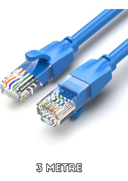 Cat6 1000MBPS Ethernet Internet Veri RJ45 Kablosu 3 Metre Mavi Kablo
