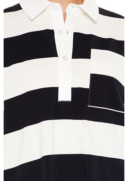 F21 Çizgili Polo Yaka Elbise