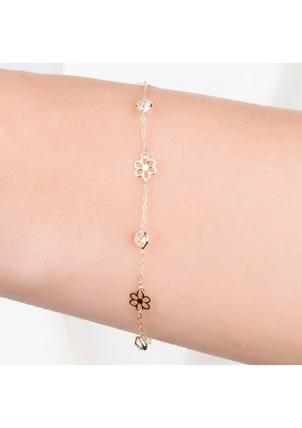 Beyaz Taşlı Yaşam Çiçeği Minimal Altın Bileklik
