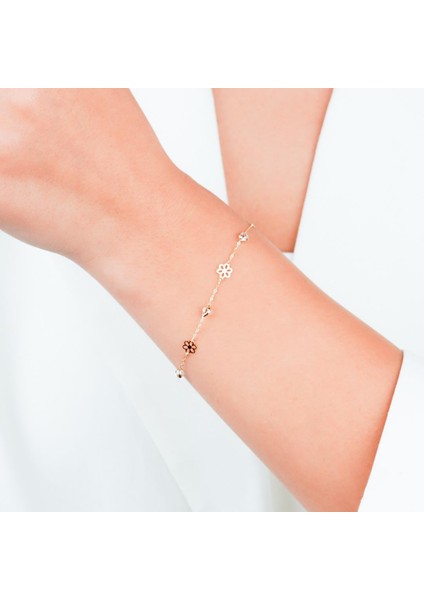 Beyaz Taşlı Yaşam Çiçeği Minimal Altın Bileklik