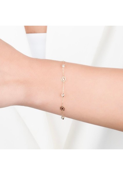 Beyaz Taşlı Yaşam Çiçeği Minimal Altın Bileklik