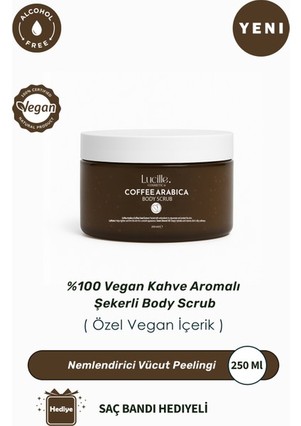 %100 Vegan Kahve Aromalı Şekerli Body Scrub , Nemlendirici Vücut Peelingi - 250 gr