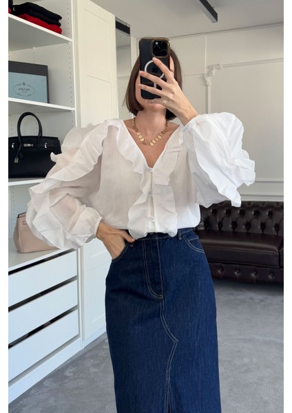 Vual Bağlamalı Orj Gömlek- Beyaz indirimleri