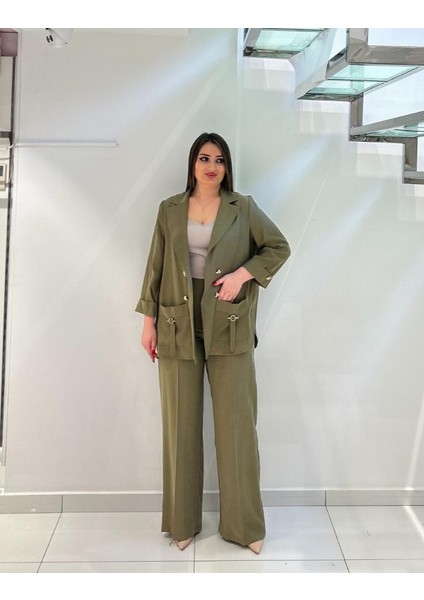 Büyük Beden Beli Lastik Dökümlü Detaylı Pantolon