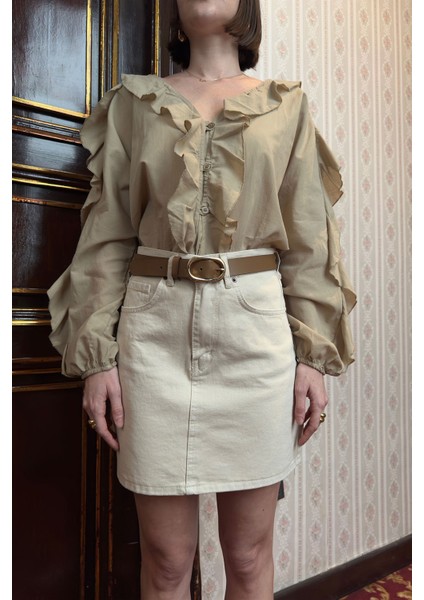 Vual Bağlamalı Orj Gömlek- Camel indirimleri