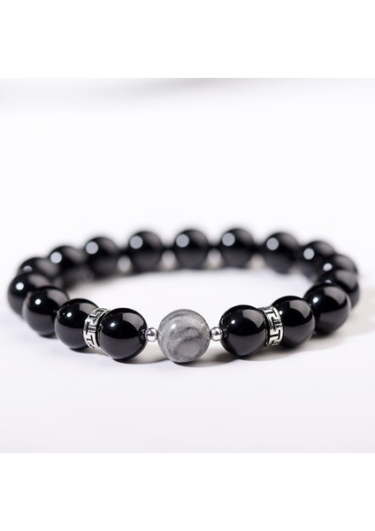 El Yapımı Volkanik Taş Kaymaktaşı Boncuk Bilezik Erkekler Için Retro 10/8mm Elastik Boncuk Çift Bilezik (Yurt Dışından)