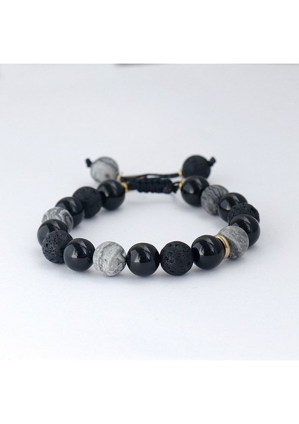 El Yapımı Volkanik Taş Kaymaktaşı Boncuk Bilezik Erkekler Için Retro 10/8mm Elastik Boncuk Çift Bilezik (Yurt Dışından)