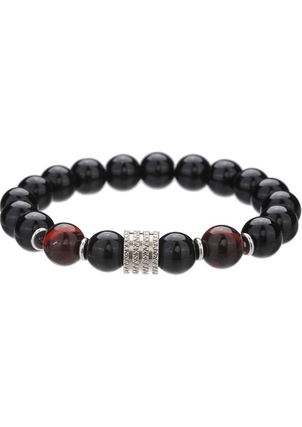 El Yapımı Volkanik Taş Kaymaktaşı Boncuk Bilezik Erkekler Için Retro 10/8mm Elastik Boncuk Çift Bilezik (Yurt Dışından)