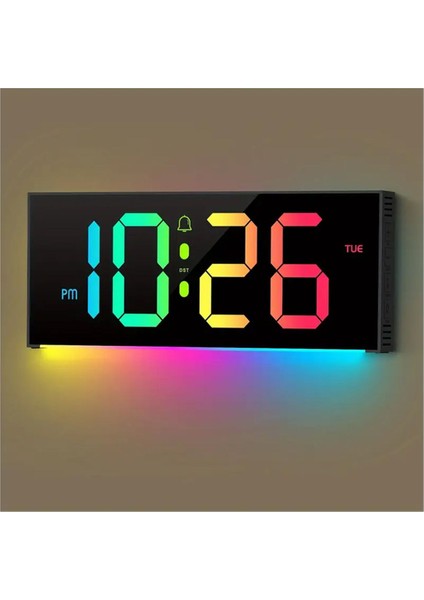 Smouıng 30.48 cm Dijital Duvar Saati, Büyük Ekran ile 13 Rgb Renk Değişimi, LED Alarm Saati ile Uzak