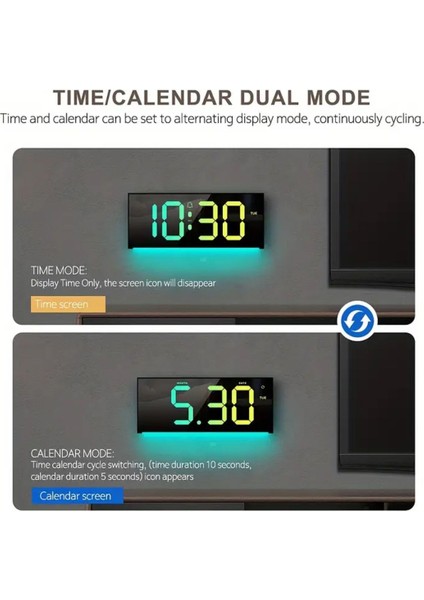Smouıng 30.48 cm Dijital Duvar Saati, Büyük Ekran ile 13 Rgb Renk Değişimi, LED Alarm Saati ile Uzak