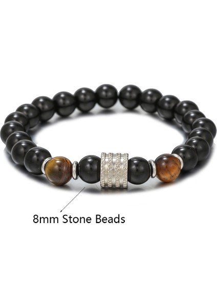 El Yapımı Volkanik Taş Kaymaktaşı Boncuk Bilezik Erkekler Için Retro 10/8mm Elastik Boncuk Çift Bilezik (Yurt Dışından)