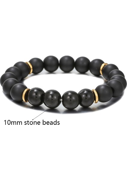 El Yapımı Volkanik Taş Kaymaktaşı Boncuk Bilezik Erkekler Için Retro 10/8mm Elastik Boncuk Çift Bilezik (Yurt Dışından)