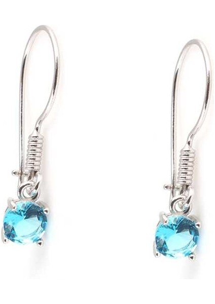 925 Ayar Gümüş Yuvarlak Küçük Boy Akuamarin Taşlı Küpe