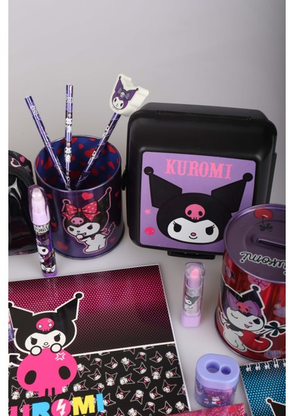 YENİ SEZON LİSANSLI KUROMI "CHERRY" ÖZEL KOLEKSİYON FULL PREMIUM BESLENME KABI,KALEM ÇANTASI VE 500 ML MATARA,KIRTASİYE OKUL SETİ