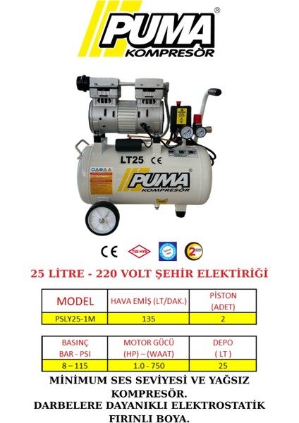 25 Lt Kompresör (Yağsız)