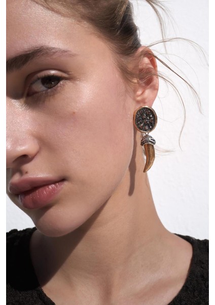 Parlak Taşlı Boynuz Küpe fırsatları