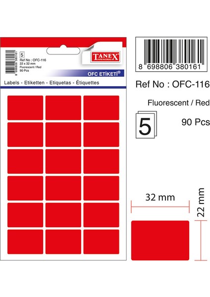 Nokta Etiket 22X32MM Floresan 90 Etiket