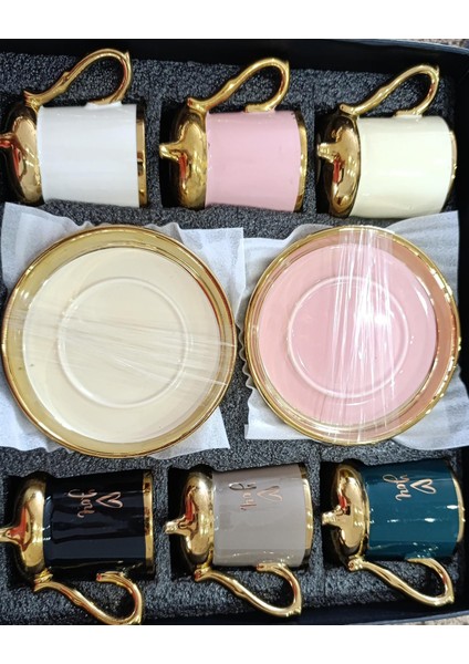 Paçi Noemi Renkli Yaldızlı Kahve Fincanı 6'lı Set.