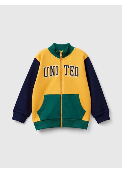 Erkek Çocuk Logo Baskılı Fermuarlı Sweatshirt 1-6 Yaş Sarı