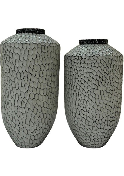 Aspendos El Yapımı 2'li Dokulu Dekoratif Seramik Vazo ( 36-33 x 20 cm )- Bohem ve Japandi Tarzı, Şık fiyatları