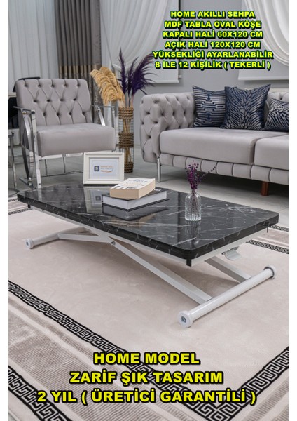 Home Üst Tabla Mdf Siyah Mermer Oval Köşe Alt Ayak Beyaz