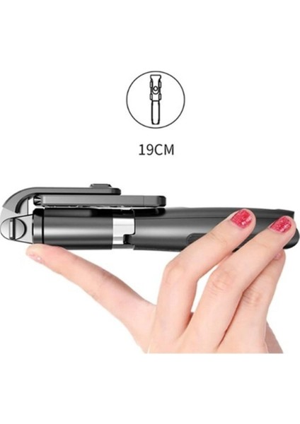 Go Pro Uyumlu Bluetooth Kumandalı Katlanabilir 100 cm Selfie Çubuğu Özçekim Tripod Çubuğu Siyah