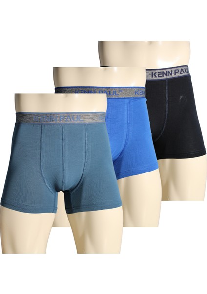 3'lü Erkek Düz Gri Ton Pamuk Boxer Fitted