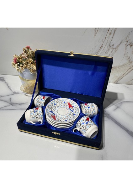Kadife Kutulu Madalyon 4'lü Kahve Fincan Takımı fiyatları