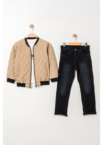 Lv Çift Tafarlı Kapitone Montlu Erkek Çocuk 3 lü takım - Bej