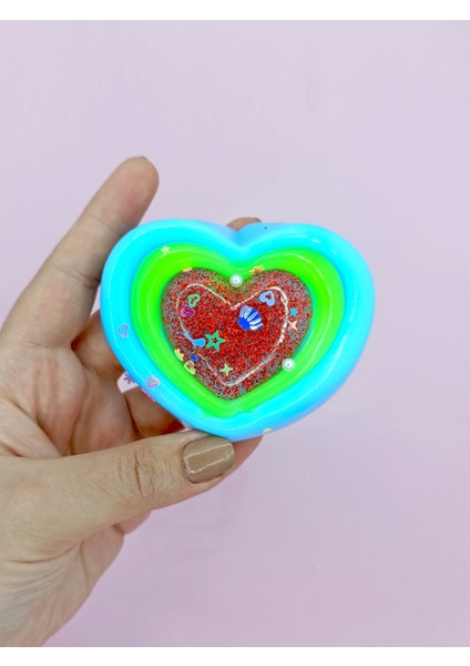 Sevimli Kalp Squishy Simli Yumuşacık (7x9 Cm) Kalp Sukuşi - Mavi