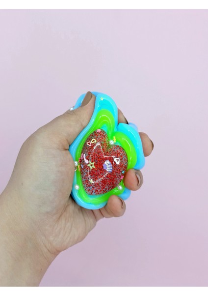 Sevimli Kalp Squishy Simli Yumuşacık (7x9 Cm) Kalp Sukuşi - Mavi