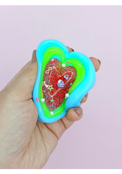 Sevimli Kalp Squishy Simli Yumuşacık (7x9 Cm) Kalp Sukuşi - Mavi