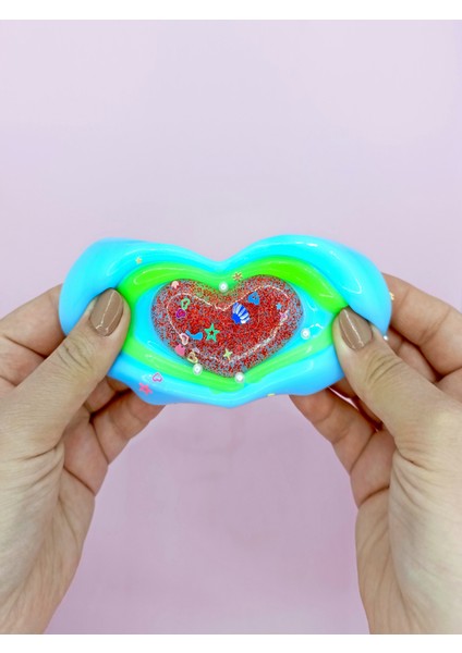 Sevimli Kalp Squishy Simli Yumuşacık (7x9 Cm) Kalp Sukuşi - Mavi