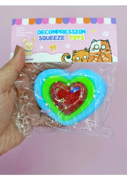 Sevimli Kalp Squishy Simli Yumuşacık (7x9 Cm) Kalp Sukuşi - Mavi