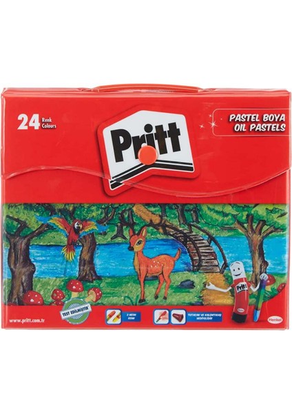 24 Renk Çantalı Pastel Boya Tutaca ve Kalemtraş Hediyeli Pritt