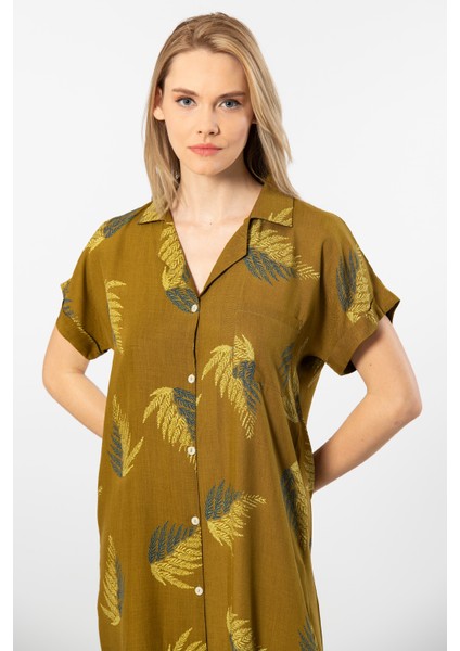 Kadın Desenli Dokuma Düğmeli Elbise indirimleri